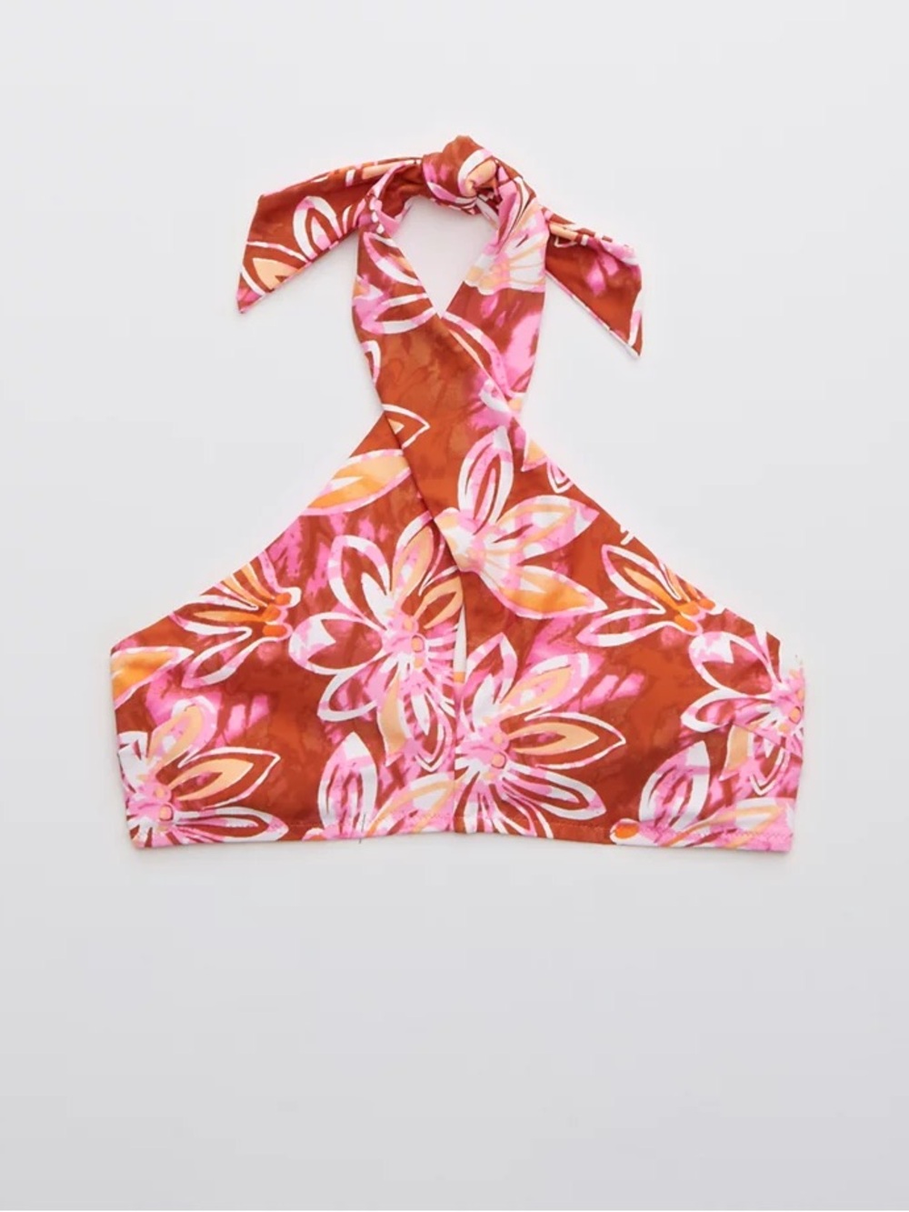 NWOT Aerie Crossover Halter Bikini Top Orange Pink Tropical Floral Print NWOT XL